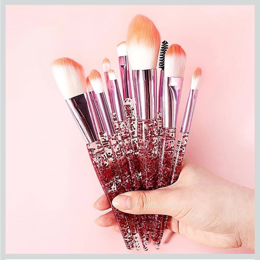 Pink Glitter Makeup Brush Set NWT